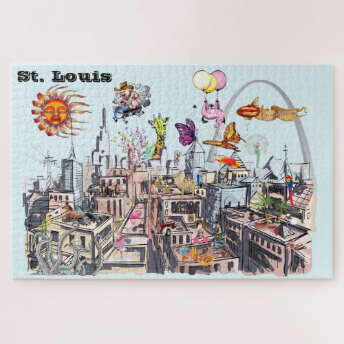 Busy City of St Louis Surreal Pop Art Jigsaw Puzzle