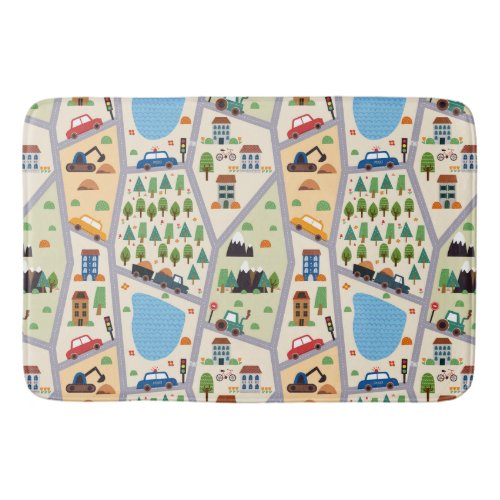 Busy City Roads Kids  Bath Mat