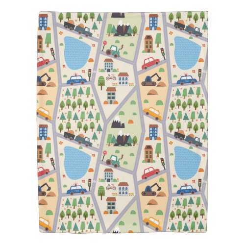 Busy City Roads Kids  Duvet Cover