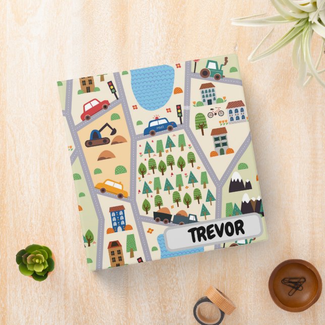 Busy City Roads Kids' Personalized 3 Ring Binder (In Situ)