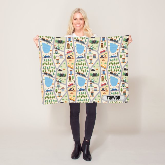 Busy City Roads Kids' Personalized Fleece Blanket (In Situ)
