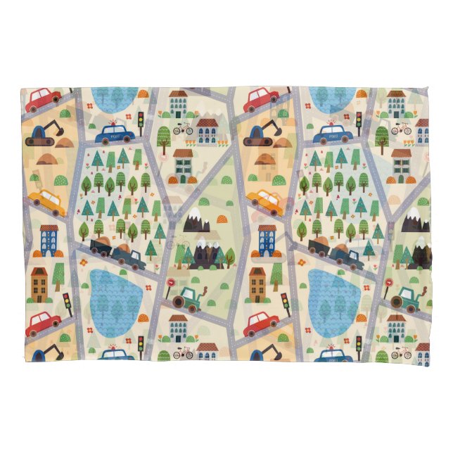 Busy City Roads Kids'   Pillow Case (Front)