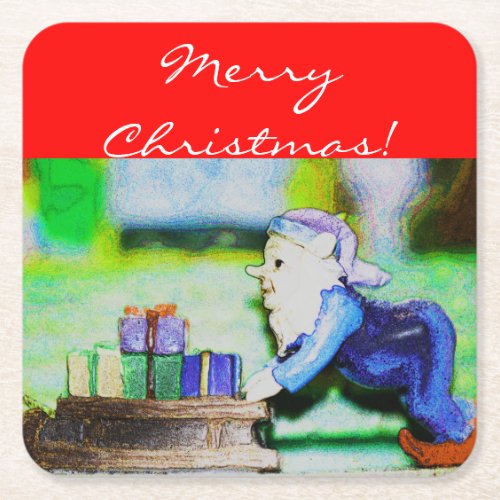 Busy Elf by Shirley Taylor Square Paper Coaster