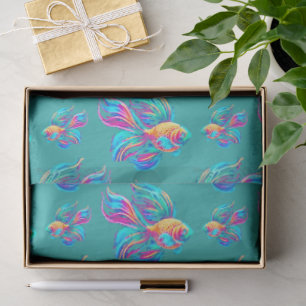 Busy Fishes Cyan Tissue Paper