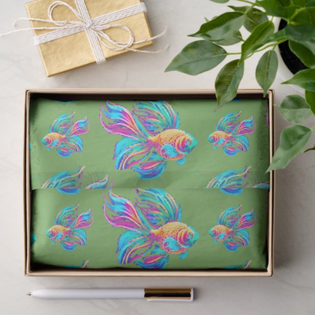 Busy Fishes Green Tissue Paper (Gift)