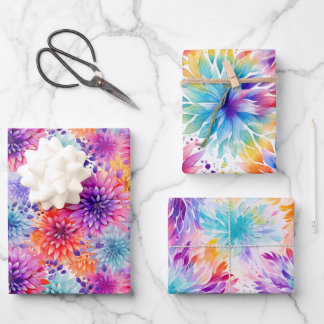 Busy Floral Tie Dye pattern set 2 Wrapping Paper Sheets