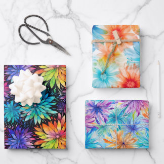 Busy Floral Tie Dye pattern set 3 Wrapping Paper Sheets