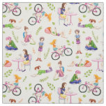 Busy Girls Watercolor Pattern Fabric