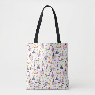 Busy Girls Watercolor Pattern Tote Bag