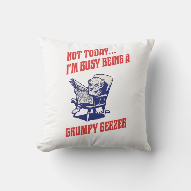 Busy Grumpy Geezer Throw Pillow (Front)