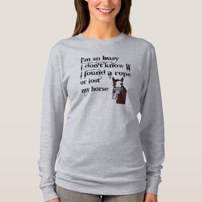 Busy Horse Owner Stress Quote Funny Cartoon T-Shirt (Front)