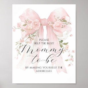 Busy Mom Address Floral Bow Girl Baby Shower Poster