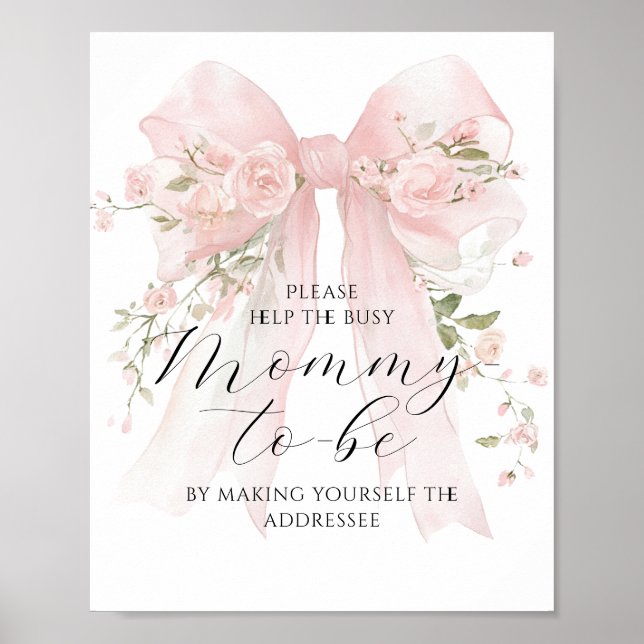 Busy Mom Address Floral Bow Girl Baby Shower Poster (Front)