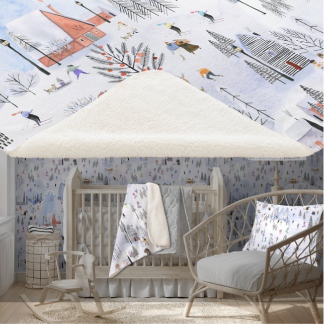 Busy Mountain Alpine Ski Village Sherpa Blanket (Creator Uploaded)