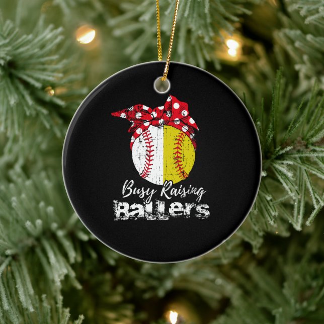 Busy Raising Ballers Softball Baseball Ceramic Ornament (Tree)