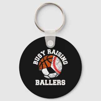 Busy Raising Byllers Funny Bysebyll Soccer Bysketb Keychain