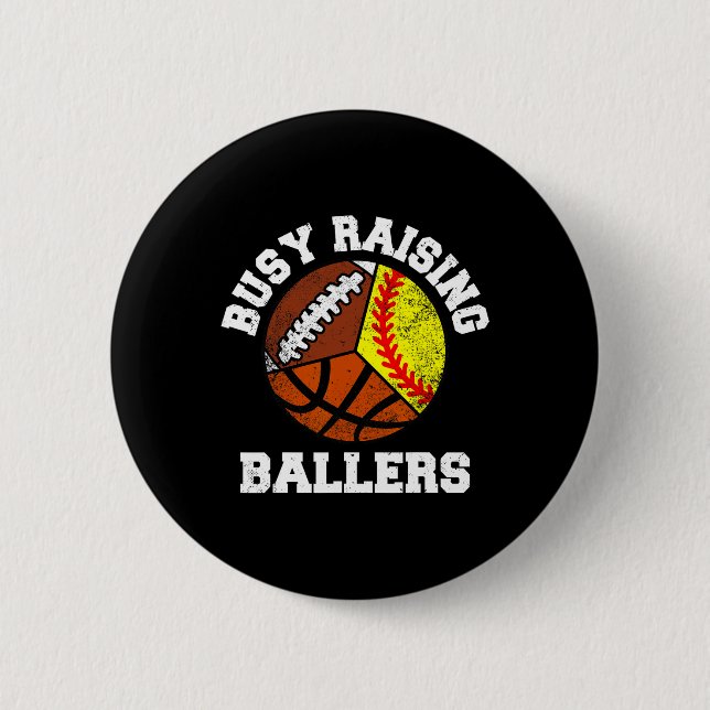Busy Raising Llers Funny Softll Sketll Footll Mom  Button (Front)