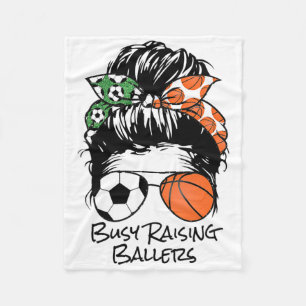 Busy Raising Llers Messy Bun Women's Sketll Soccer Fleece Blanket