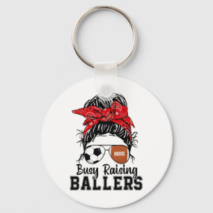 Busy Raising Llers Messy Bun Women's Sketll Soccer Keychain