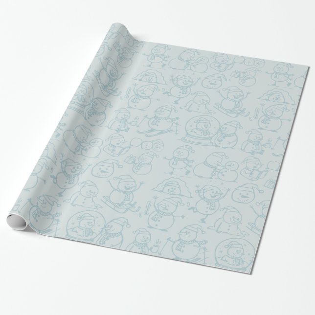 Busy Snowmen Holiday Wrapping  Paper (Unrolled)
