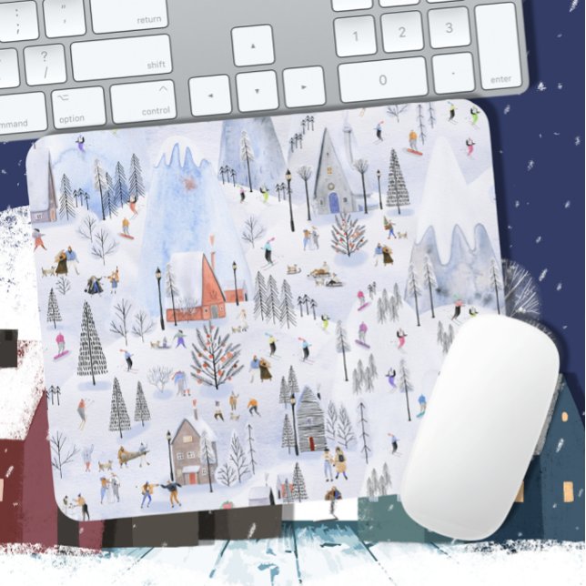 Busy Snowy Mountain Alpine Ski Village Mouse Pad (Creator Uploaded)