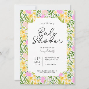Busy Spring Daffodil Tossed Floral Baby Shower Invitation