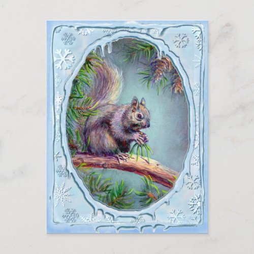 BUSY SQUIRREL  ICICLES by SHARON SHARPE Postcard