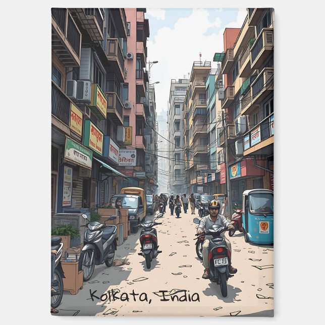 Busy Street of downtown Kolkata, India  Magnet (Front)