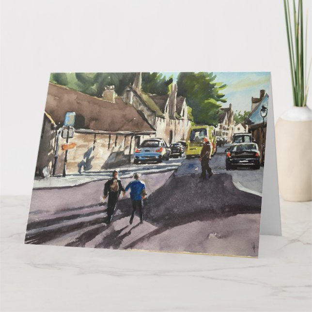 Busy Street Scene Bruges Watercolor Card (Front)