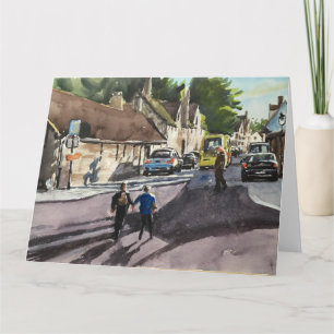 Busy Street Scene Bruges Watercolor Card