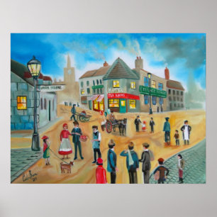 Busy street scene victorian rag and bone man poster