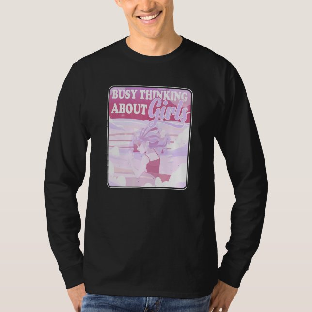 Busy Thinking About Girls Cute Pastel Lesbian T-Shirt (Front)