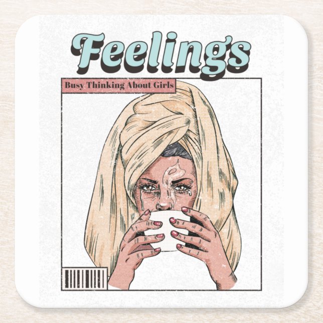 Busy Thinking About Girls Square Paper Coaster (Front)