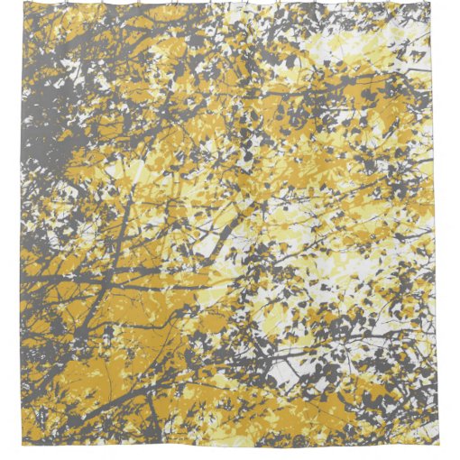 Busy Tree Branches and Leaves Grey Yellow White Shower Curtain Zazzle