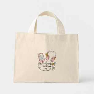 Busy Woman Cute Floral Headphones & Phone Design Mini Tote Bag