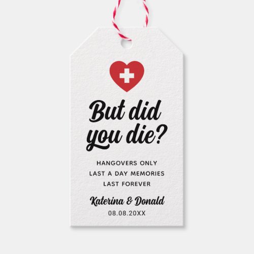But Did You Die Bachelorette Party Hangover Kit Gift Tags