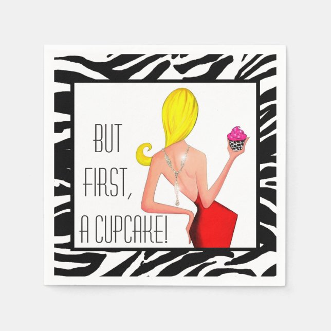 "But First, A Cupcake!" DIVA Cocktail Napkins (Front)