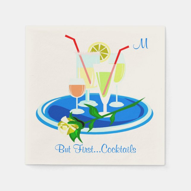 But First Cocktails Drink Quote Fun Humor Napkins (Front)