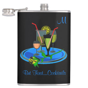 But First Cocktails Drink Quote Monogram Flask