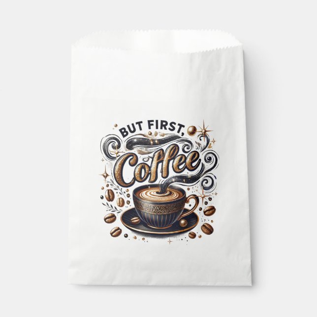 But First Coffee Art - Stylish Gold Design Favor Bag (Front)