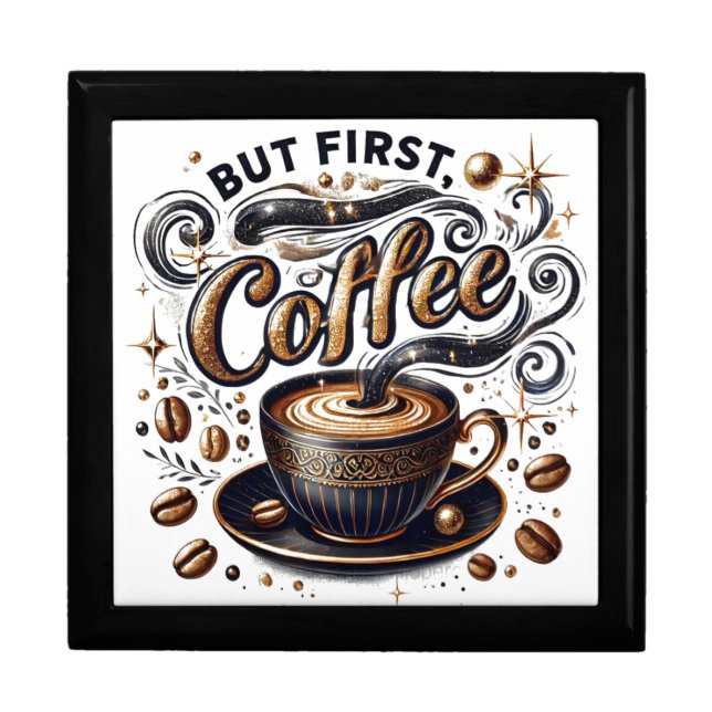 But First Coffee Art - Stylish Gold Design Gift Box (Front)