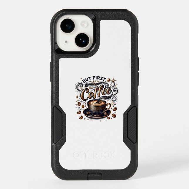But First Coffee Art - Stylish Gold Design Otterbox iPhone Case (Back)