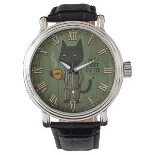 But First Coffee Black Cat Watch
