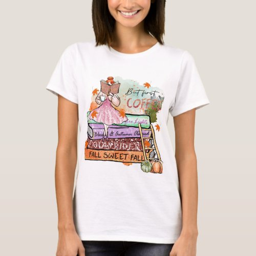 But First Coffee Colorful Fall Book Lovers T_Shirt