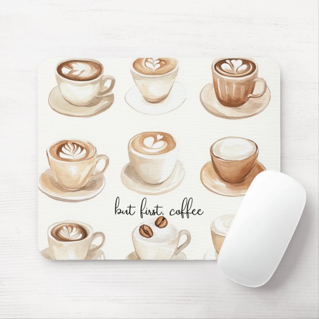 But First, Coffee Cups Mouse Pad (With Mouse)