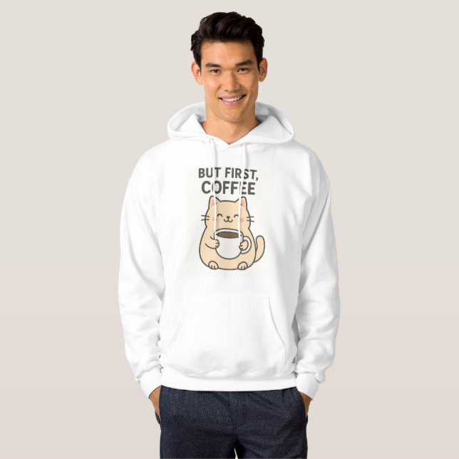 But First, Coffee | Cute Cat Hoodie (Front Full)