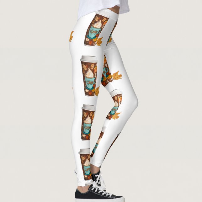 But First Coffee Fall Coffee Cup Print Leggings (Creator Uploaded)