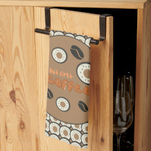 But First Coffee Frosted Donuts Brown  Kitchen Towel