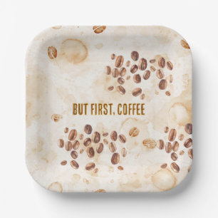 But First, Coffee Gold Brown Paper Plates