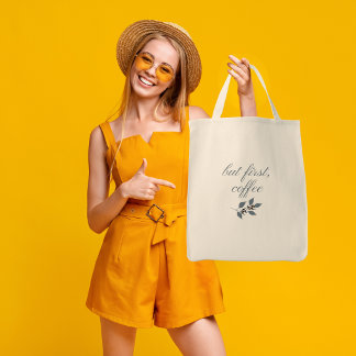 But First Coffee Minimal Botanical Quote Tote Bag